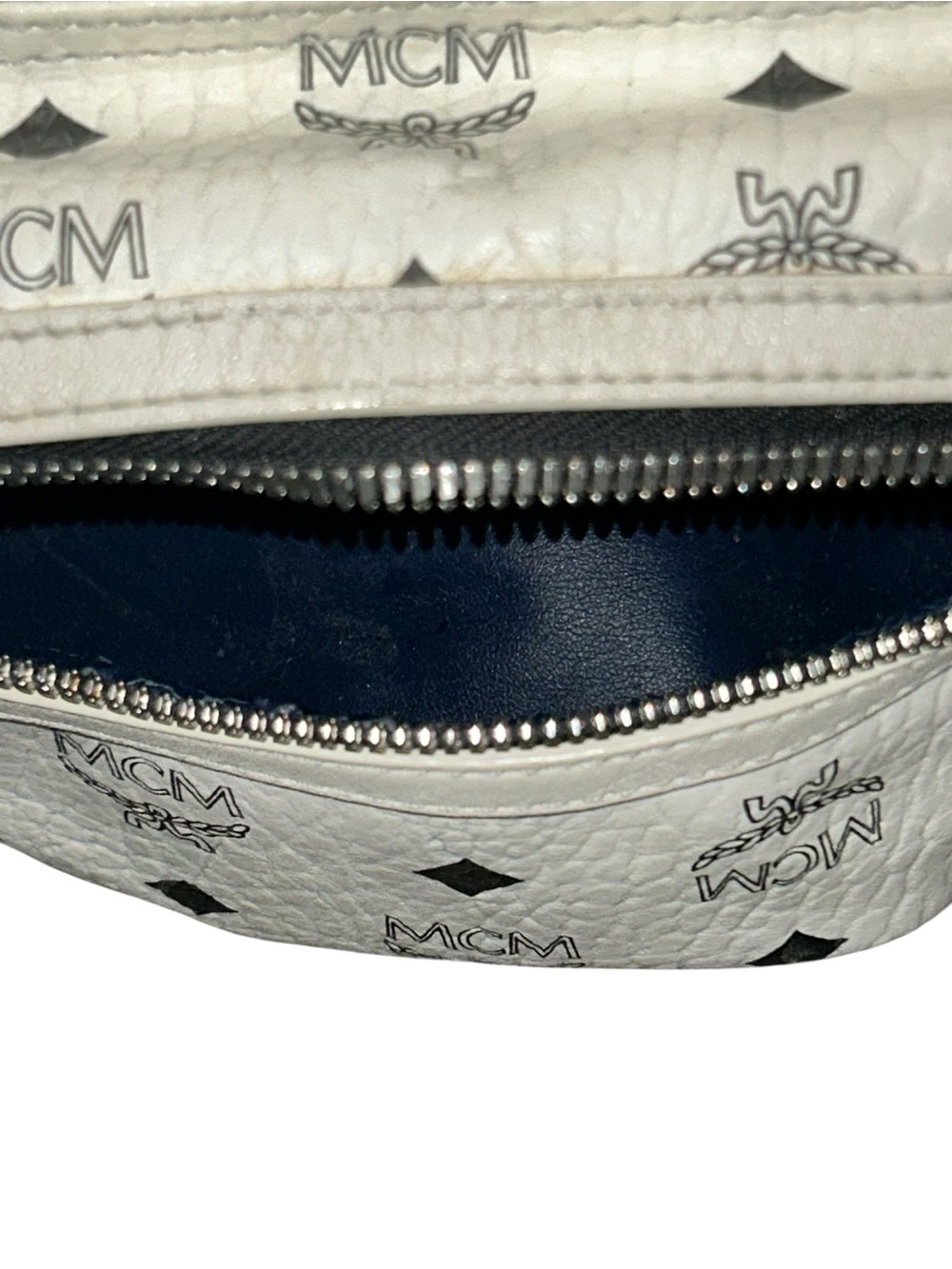 Authentic MCM Stark Backpack White Blue Visetos Size Medium Side Studs Unisex - Picture 6 of 14